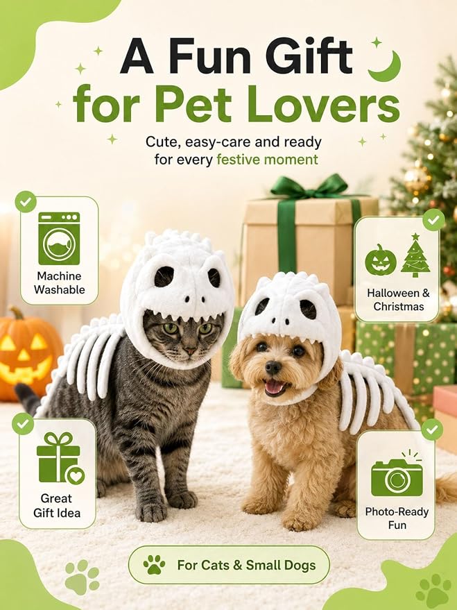 Glow-in-the-Dark Dinosaur Skeleton Cat Costume