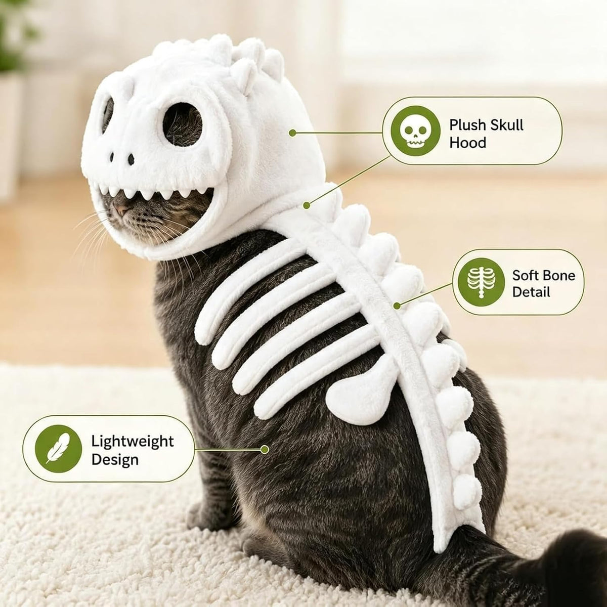 Glow-in-the-Dark Dinosaur Skeleton Cat Costume