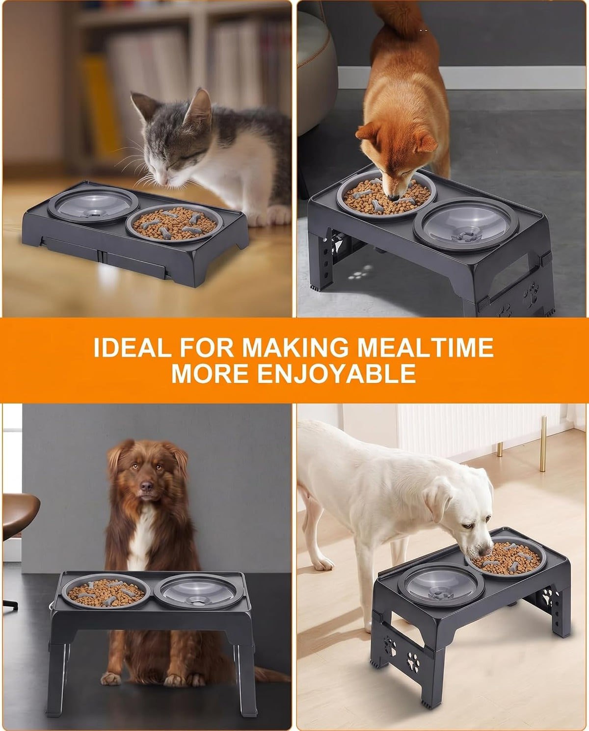 Collapsible Dog Bowls with Raised Adjustable Stand